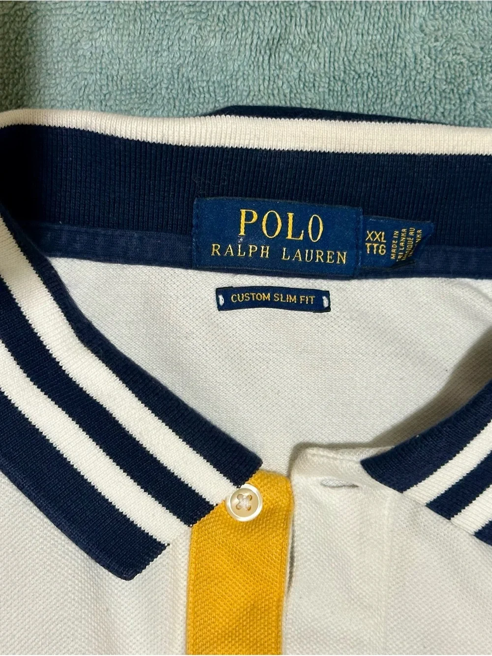 Ralph Lauren White, Navy & Yellow Striped Collar Polo